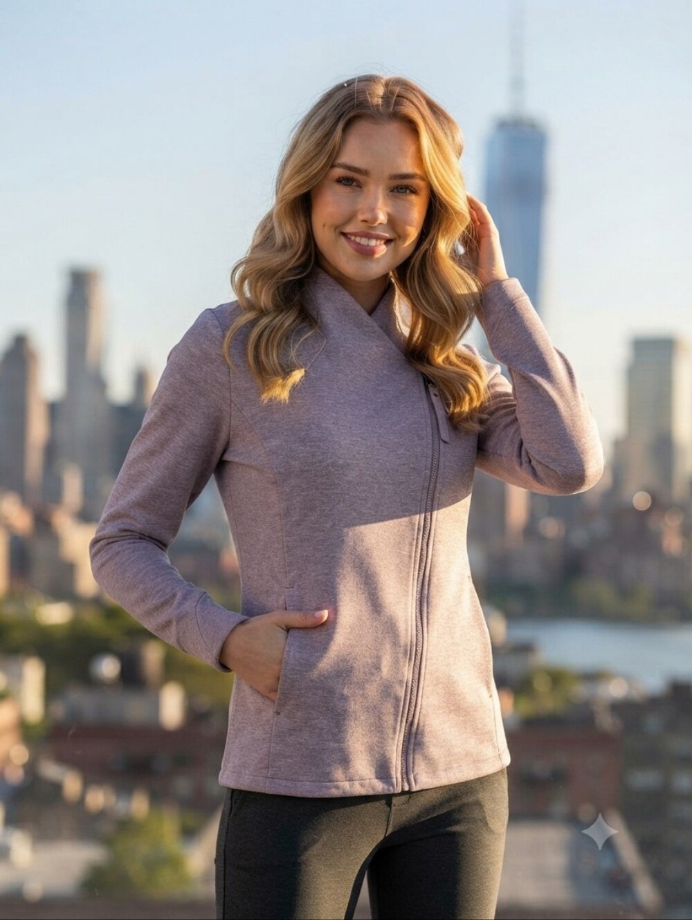 Athleta Asymmetrical Full Zip Fleece Jacket Sweatshirt Heather Gray Size L
